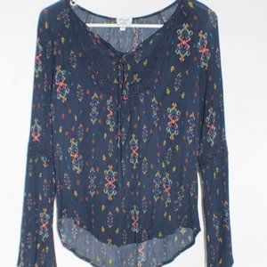 Sunset & Sixth Boho Navy Peasant Blouse